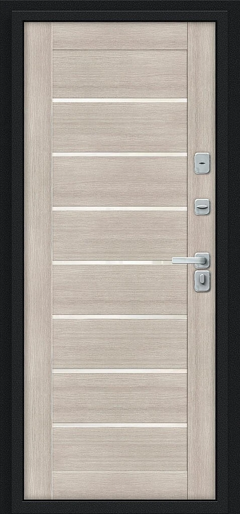 Входная дверь Thermo Техно Д2/BChrome Букле черное/Cappuccino Melinga BR6213